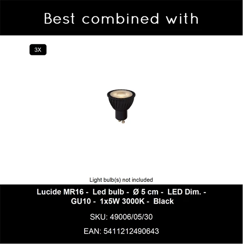 Lucide KIANTI - Plafondspot - Ø 21 cm - 3xGU10 - Zwart - CROSSSELL